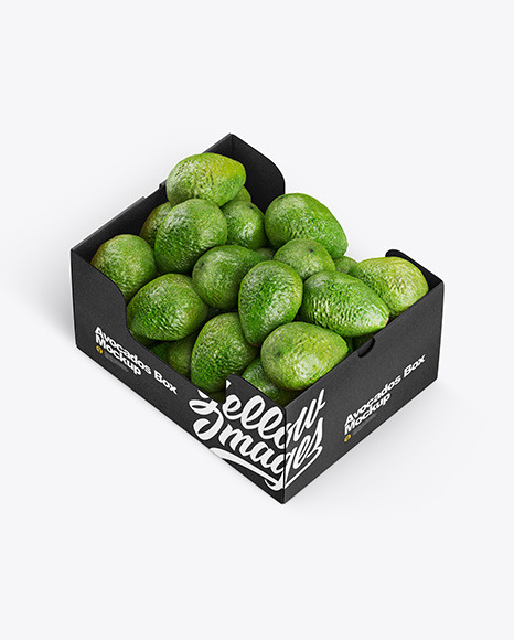 Download Box With Avocado in Box Mockups on Yellow Images Object Mockups