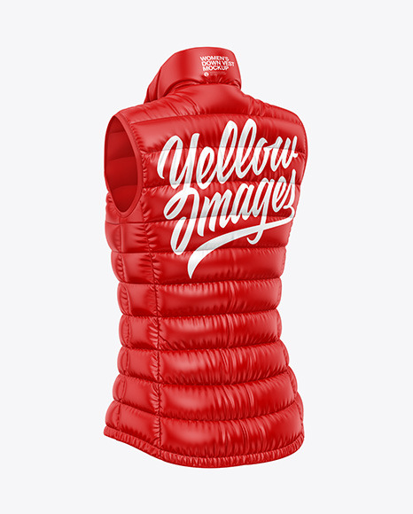 Glossy Women S Down Vest Mockup Back Half Side View In Apparel Mockups On Yellow Images Object Mockups