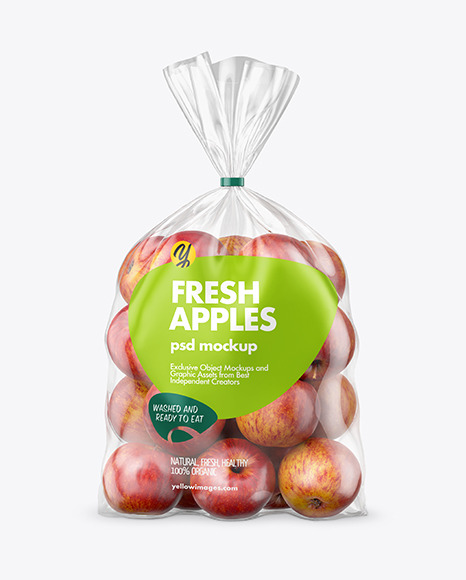 Plastic Bag With Red Apples Mockup In Bag Sack Mockups On Yellow Images Object Mockups