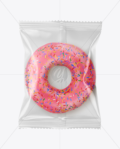 Download Plastic Bag With Pink Glazed Donut With Sprinkles Mockup In Bag Sack Mockups On Yellow Images Object Mockups