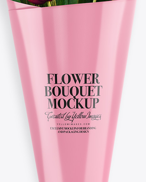 Download Flower Bouquet In Paper Wrap Mockup In Packaging Mockups On Yellow Images Object Mockups PSD Mockup Templates