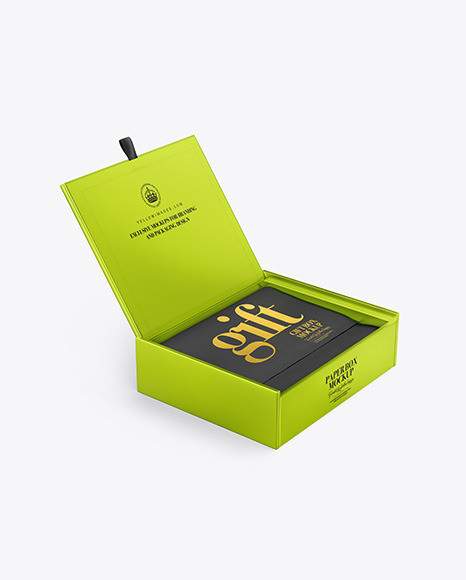 Opened Metallized Box Mockup In Box Mockups On Yellow Images Object Mockups