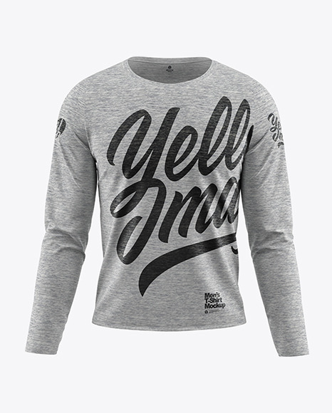 Melange Men S Long Sleeve T Shirt Mockup In Apparel Mockups On Yellow Images Object Mockups