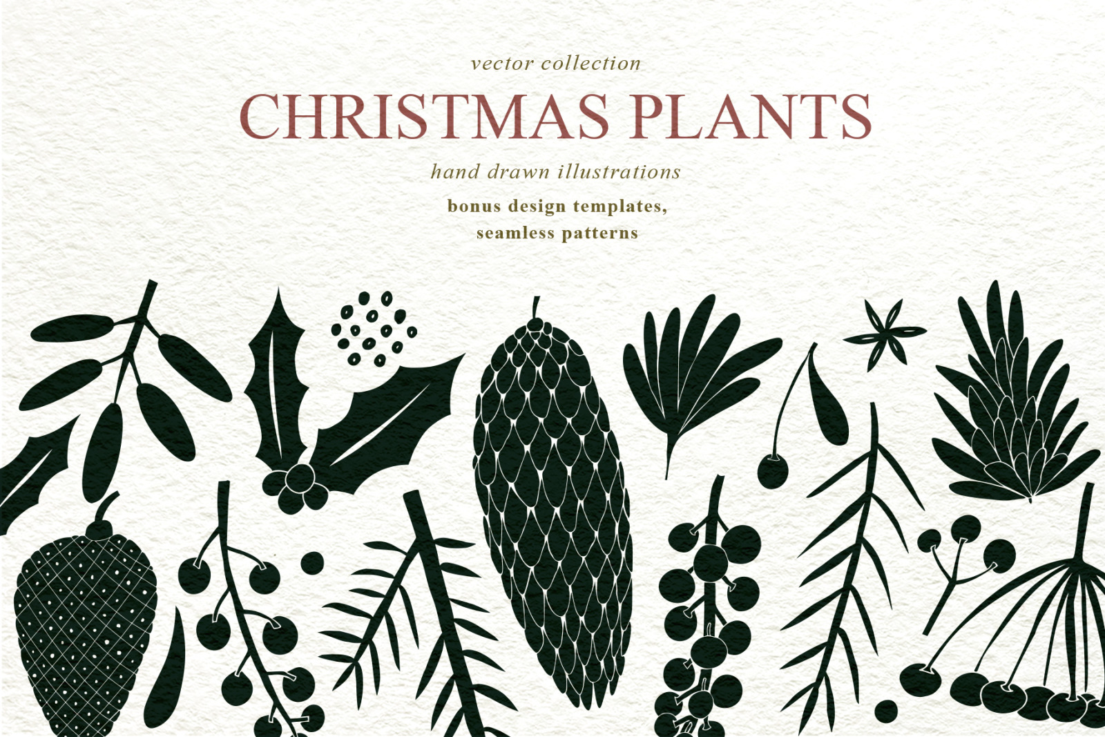 Christmas Plants Vector Collection on Yellow Images Creative Store