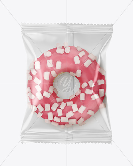 Download Plastic Bag With Pink Glazed Donut With Marshmallows Mockup In Bag Sack Mockups On Yellow Images Object Mockups Yellowimages Mockups