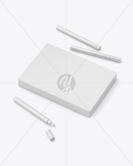 Glossy Box With Marker Pens Mockup - Free Download Images High Quality PNG,  JPG