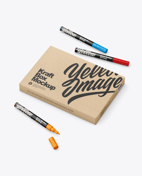 Download Glossy Box With Marker Pens Mockup In Packaging Mockups On Yellow Images Object Mockups PSD Mockup Templates