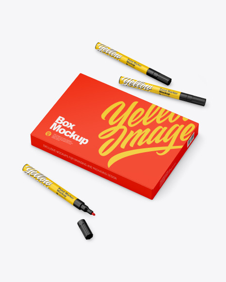 Download Free Matte Box With Marker Pens Mockup Packaging Mockups