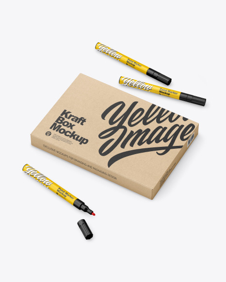 Download Matte Box With Marker Pens Mockup In Packaging Mockups On Yellow Images Object Mockups PSD Mockup Templates