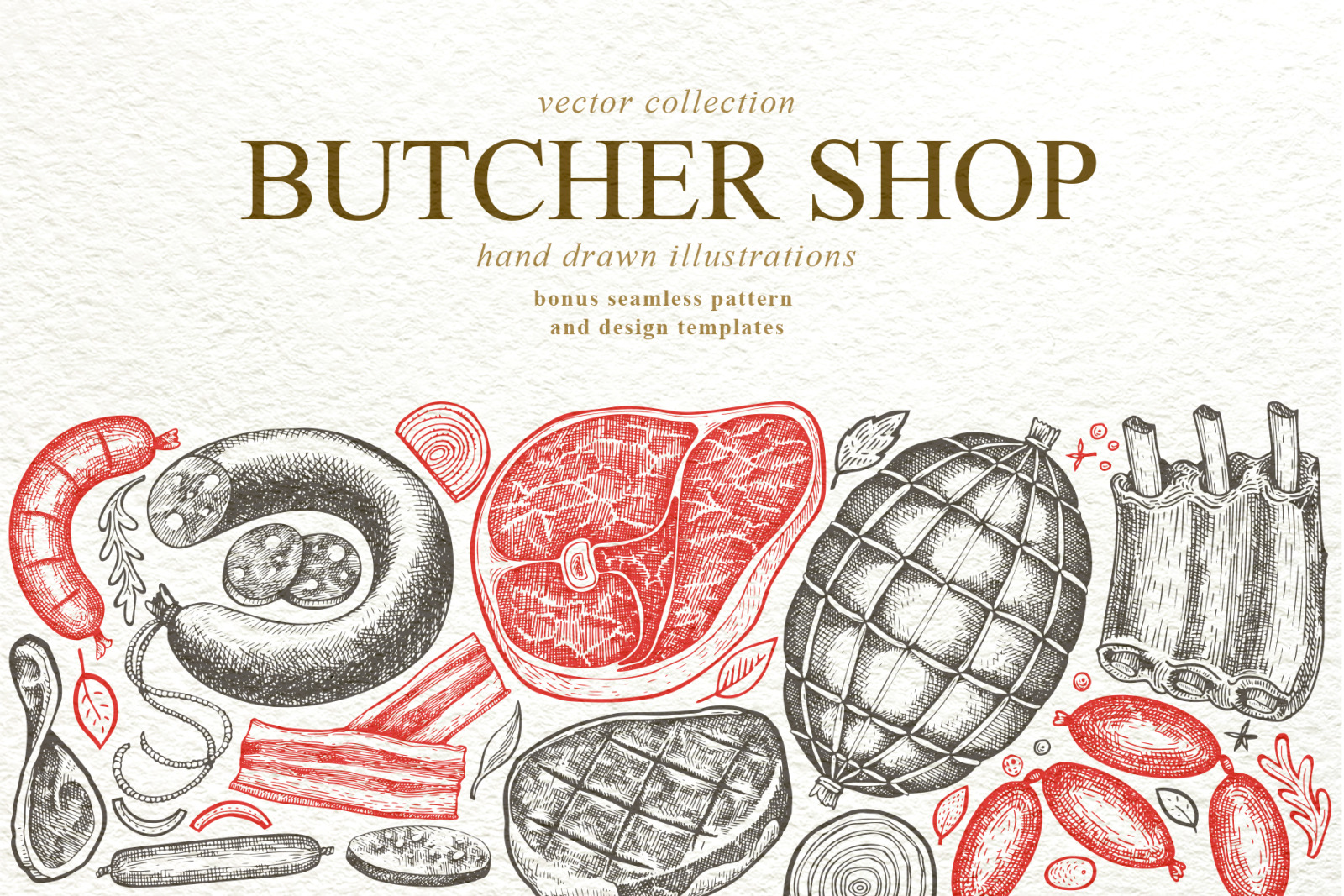 Butcher Shop Vector Collection on Yellow Images Creative Store