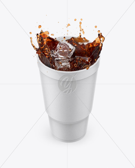 Download Styrofoam Cup With Cola Splash in Cup & Bowl Mockups on Yellow Images Object Mockups