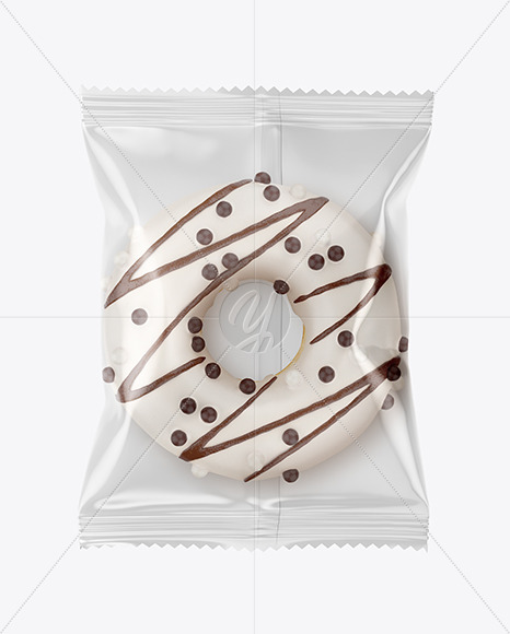 Download Plastic Bag With Orange Glazed Donut With Chocolate Stripes Mockup In Bag Sack Mockups On Yellow Images Object Mockups PSD Mockup Templates