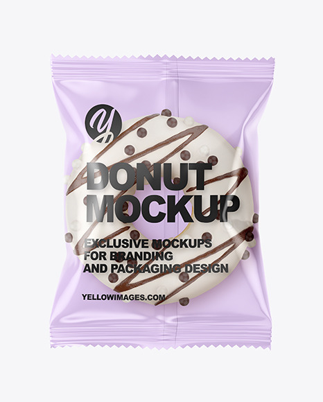 Download Plastic Bag With White Chocolate Glazed Donut With Sprinkles Mockup In Bag Sack Mockups On Yellow Images Object Mockups