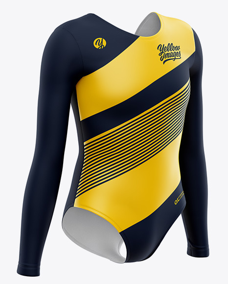 Long Sleeve Gymnastics Leotard Mockup Front Half Side View In Apparel Mockups On Yellow Images Object Mockups