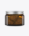 Square Amber Glass Jar with Weed Buds Mockup