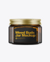 Square Amber Glass Jar with Weed Buds Mockup