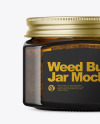 Square Amber Glass Jar with Weed Buds Mockup