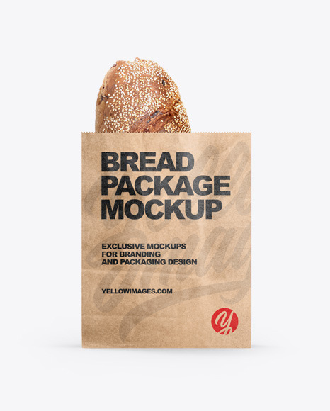 Kraft Bag With Bread Mockup In Packaging Mockups On Yellow Images Object Mockups