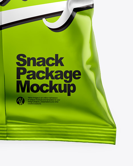 Download Metallic Snack Package Mockup Back View In Flow Pack Mockups On Yellow Images Object Mockups PSD Mockup Templates