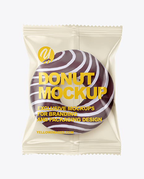 Download Plastic Bag With Chocolate Glazed Donut With White Stripes Mockup In Bag Sack Mockups On Yellow Images Object Mockups Yellowimages Mockups