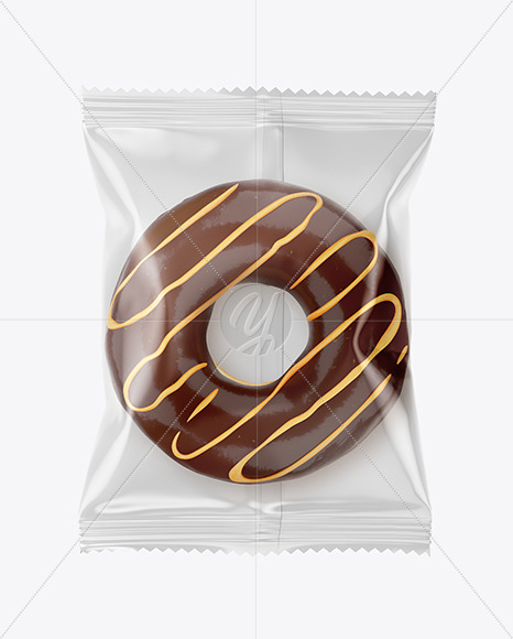 Download Plastic Bag With Orange Glazed Donut With Chocolate Stripes Mockup In Bag Sack Mockups On Yellow Images Object Mockups PSD Mockup Templates