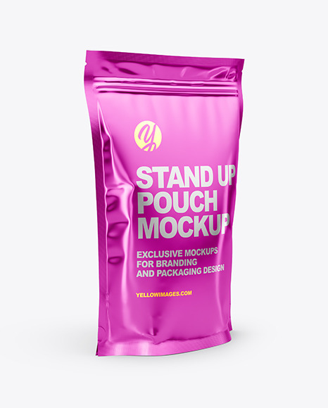 Glossy Metallic Stand Up Pouch Mockup In Pouch Mockups On Yellow Images Object Mockups