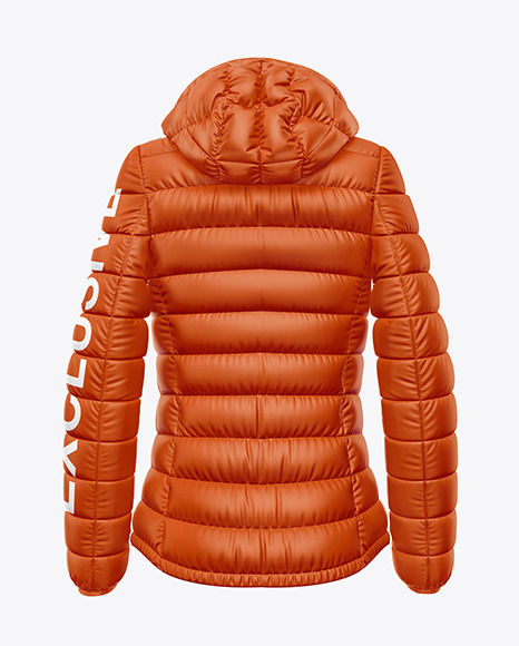 Download Matte Women S Down Jacket W Hood Mockup Back View In Apparel Mockups On Yellow Images Object Mockups