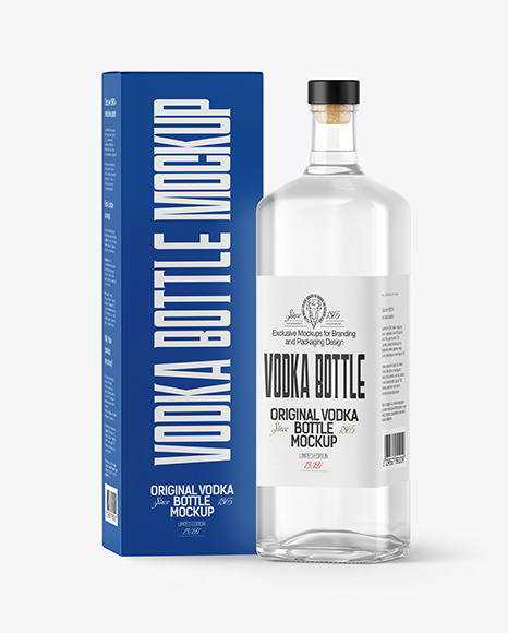 Vodka Bottle With Box Mockup In Bottle Mockups On Yellow Images Object Mockups