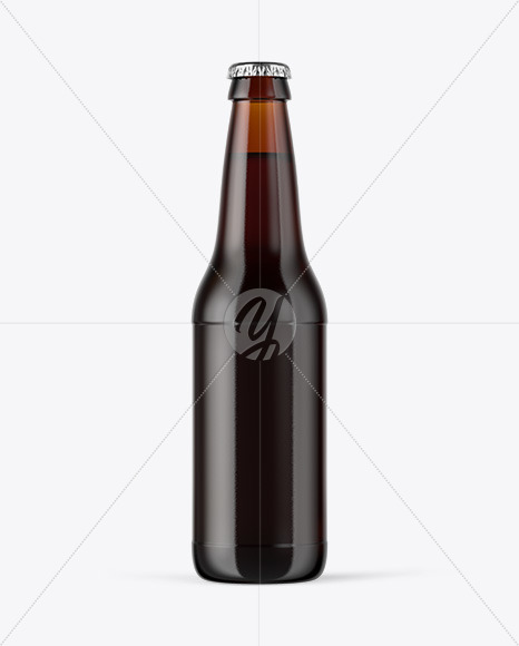 Amber Glass Bottle With Red Ale Mockup