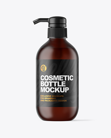 Frosted Amber Cosmetic Bottle with Pump Mockup