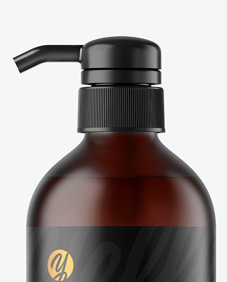 Frosted Amber Cosmetic Bottle with Pump Mockup