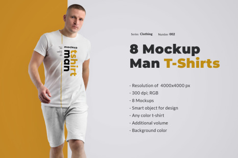 Download 8 Mockups T Shirts On The Man In Apparel Mockups On Yellow Images Creative Store PSD Mockup Templates