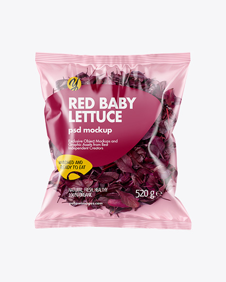 Plastic Bag With Red Baby Lettuce Mockup In Bag Sack Mockups On Yellow Images Object Mockups