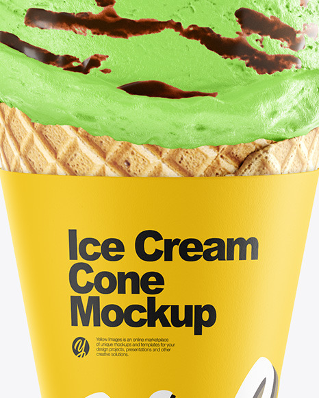 Ice Cream Cone Mockup in Packaging Mockups on Yellow ...