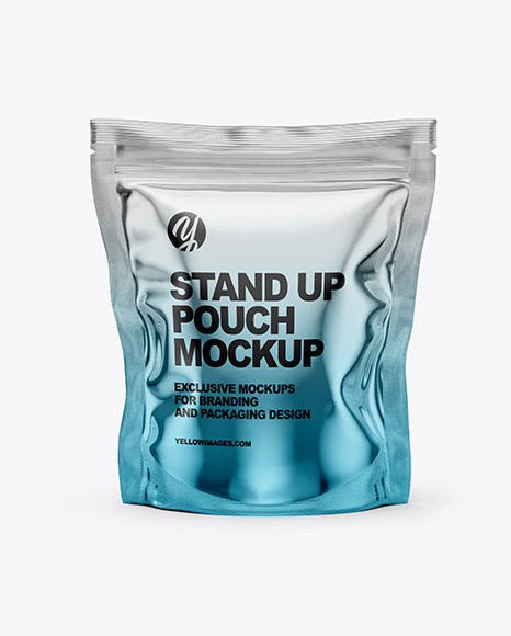 Metallic Stand Up Pouch Bag Mockup In Pouch Mockups On Yellow Images Object Mockups