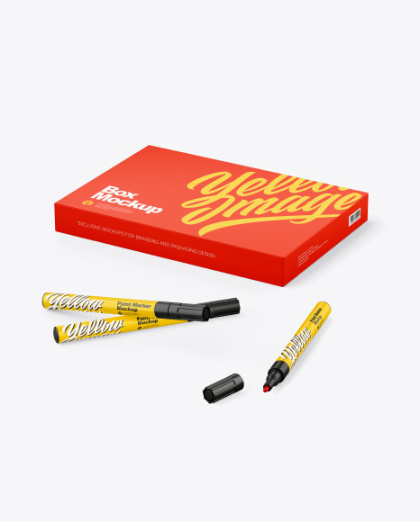 Download Matte Box With Marker Pens Mockup In Packaging Mockups On Yellow Images Object Mockups PSD Mockup Templates