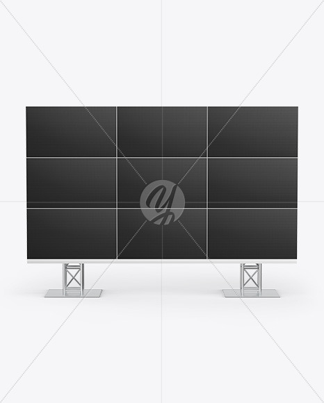 Download Lcd Video Wall Stand Mockup Half Side View In Indoor Advertising Mockups On Yellow Images Object Mockups PSD Mockup Templates