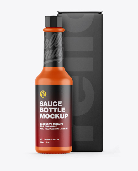 Download Glossy Sauce Bottle W Box Mockup In Bottle Mockups On Yellow Images Object Mockups PSD Mockup Templates