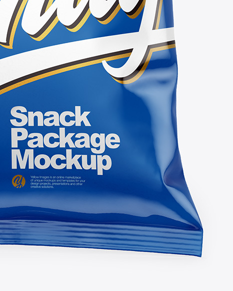 Download Glossy Snack Package Mockup - Half Side View in Flow-Pack Mockups on Yellow Images Object Mockups