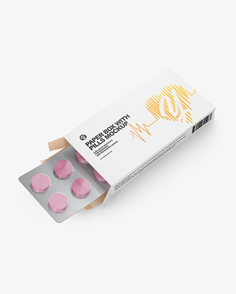 Opened Paper Box Pills Mockup Halfside View High Angle Shot In Box Mockups On Yellow Images Object Mockups