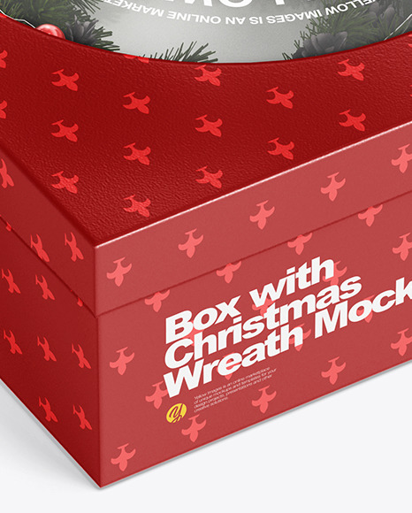 Box with Christmas Wreath Mockup