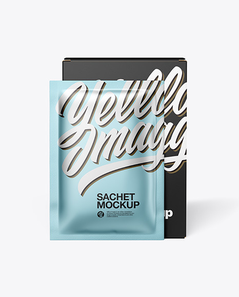 Paper Box with Metallic Sachet Mockup PSD #2