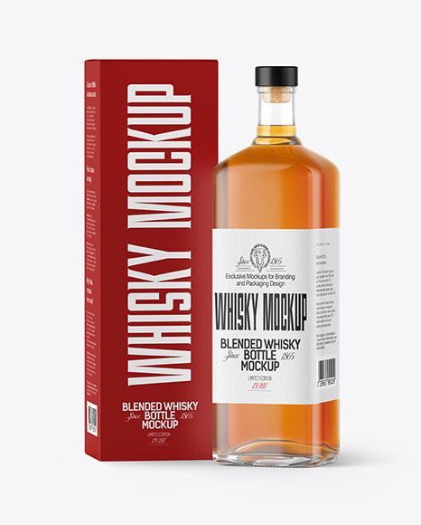 Whiskey Bottle with Box Mockup PSD #3