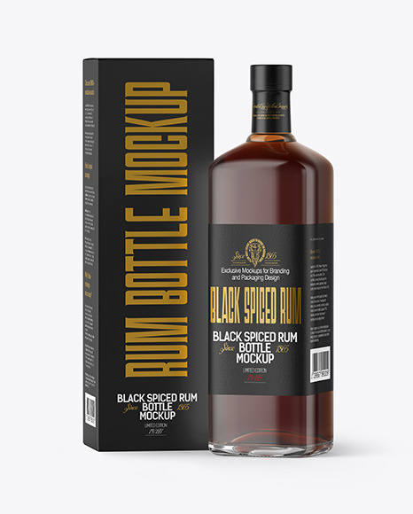 Download Black Rum Bottle With Box Mockup In Bottle Mockups On Yellow Images Object Mockups Yellowimages Mockups