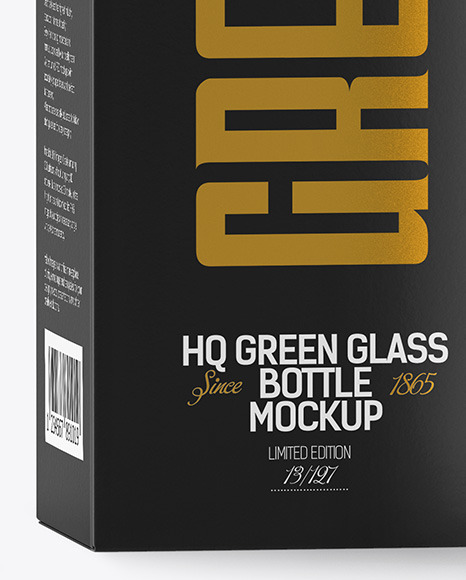 Green Glass Bottle with Box Mockup PSD #7