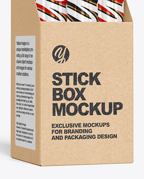 Download Kraft Paper Box With Snack Sticks Mockup In Sachet Mockups On Yellow Images Object Mockups