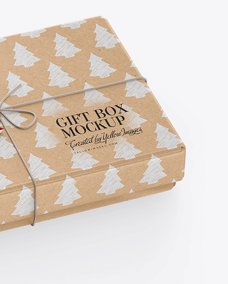 Download Kraft Gift Box W Label Mockup In Box Mockups On Yellow Images Object Mockups PSD Mockup Templates