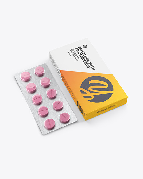 Download Paper Box Pills Mockup In Box Mockups On Yellow Images Object Mockups PSD Mockup Templates