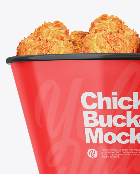 Glossy Bucket With Chicken Mockup In Bucket Pail Mockups On Yellow Images Object Mockups