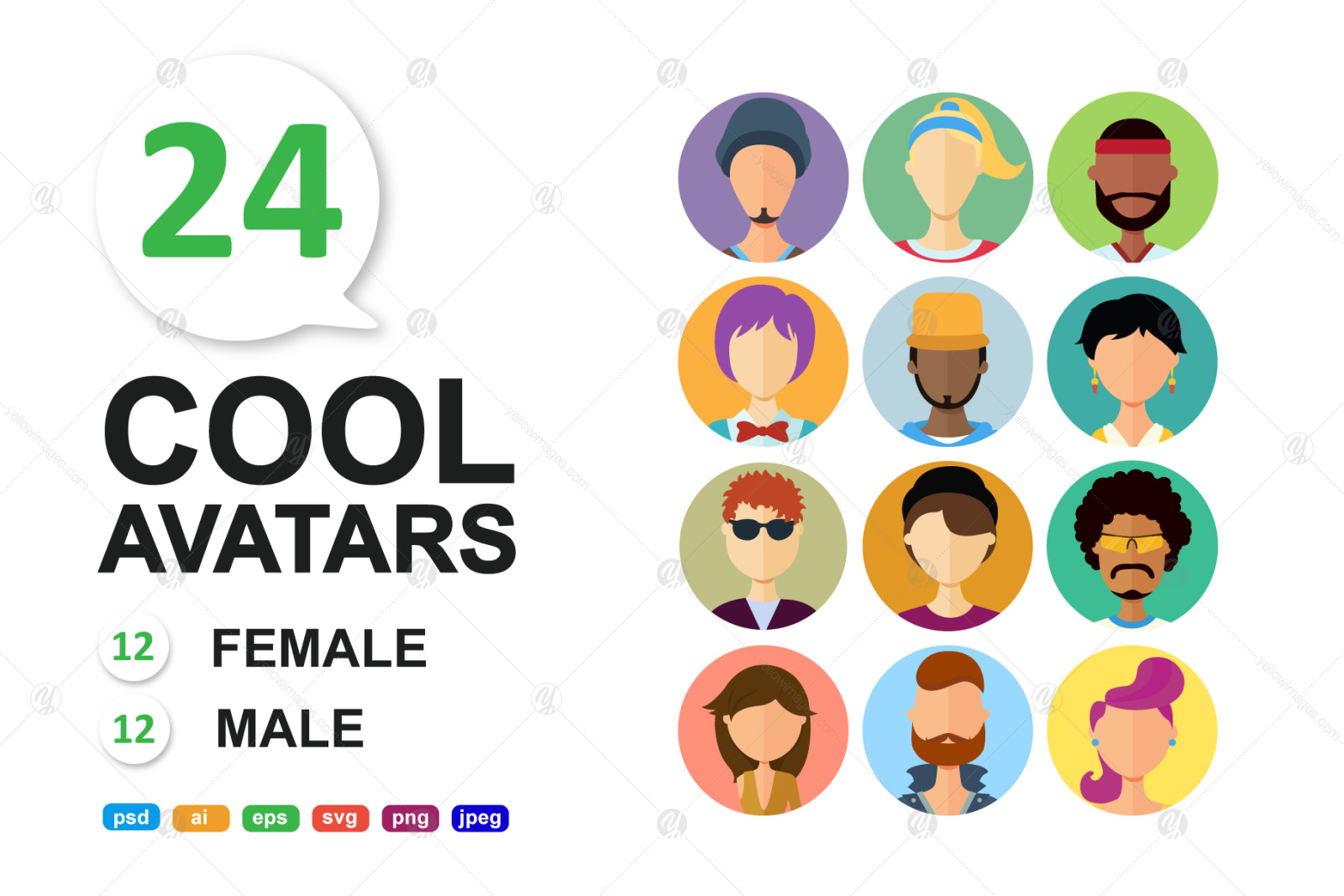 Avatar Icons People Flat In Icons On Yellow Images Creative Store